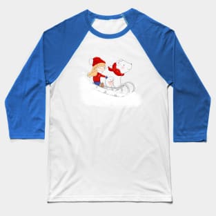 girl with polar bear sledge ski Baseball T-Shirt